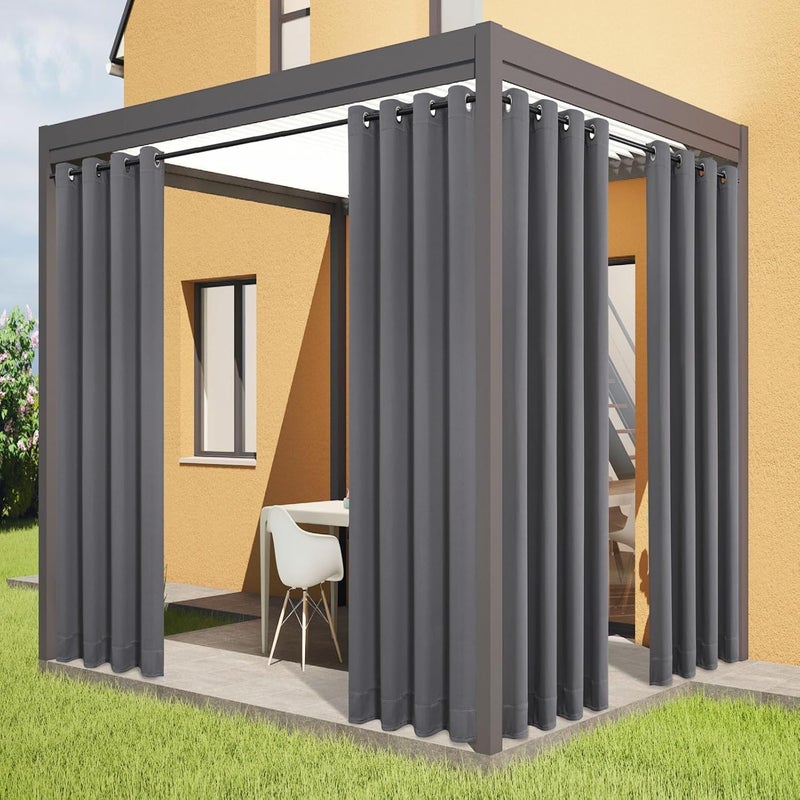 Flyfun Outdoor Curtains for Patio Waterproof - Weatherproof Porch & Gazebo Curtains, Grommet Top and Tab Bottom Drape,4 Panel, 52" W x 108" L, Grey - Image 1